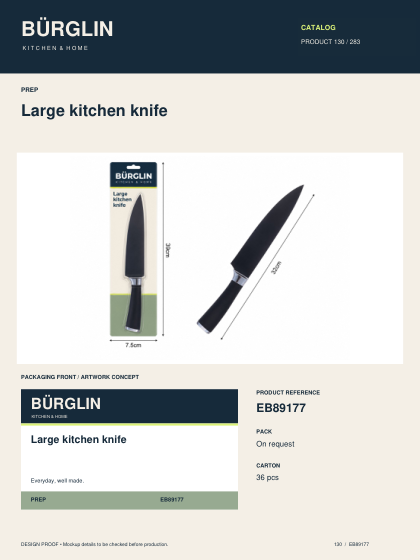 BÜRGLIN Large kitchen knife catalog design proof